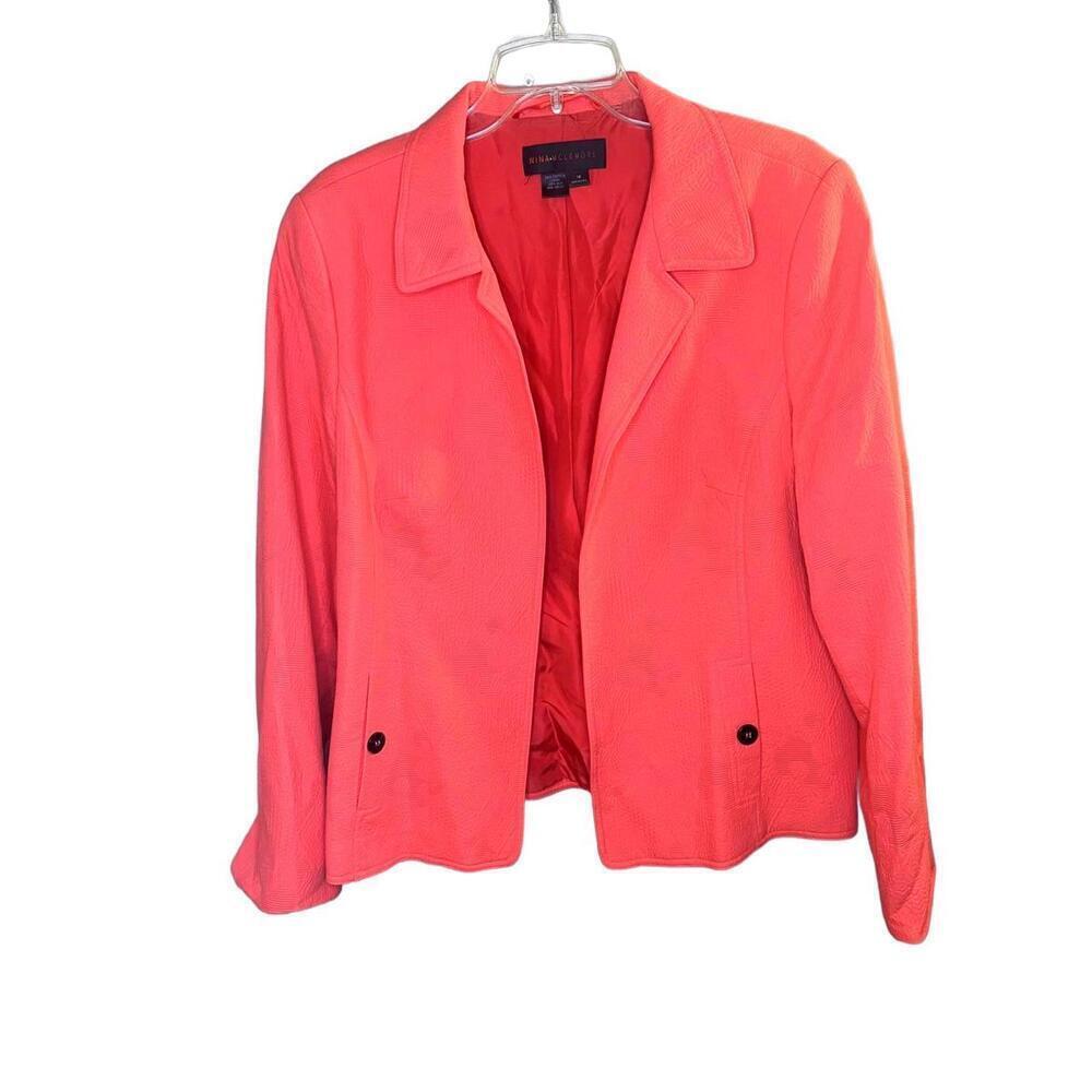Nina McLemore Women's Coral Pink Jacquard Open Front Cotton Blazer Size 16